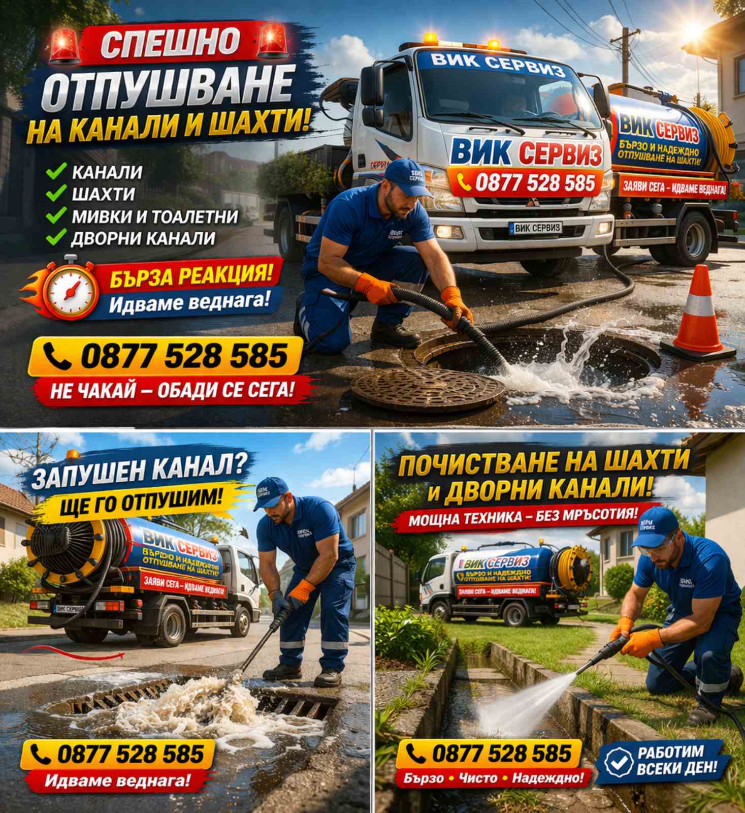 Аварийно почистване и отпушване на канали в София